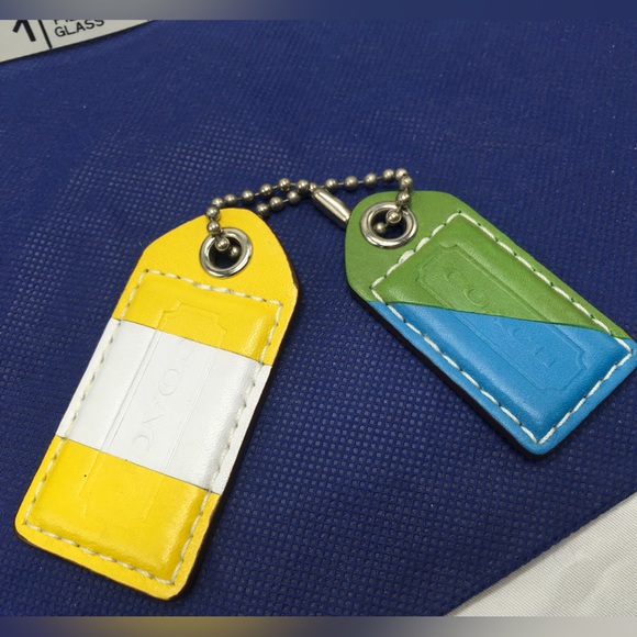Coach 2 Leather Hang Tags Stripes Key Fob Key Chain Charm - Picture 10 of 11